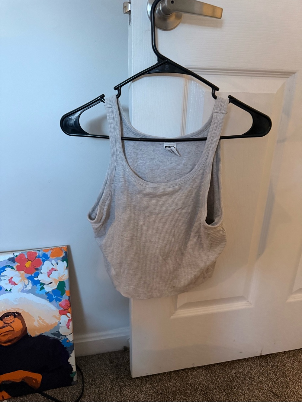 PINK Victoria's Secret Light Gray Ribbed Crop Tank